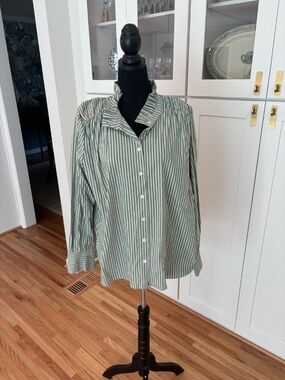 Wyse Green Stripe Button-Down Shirt | Size 3 | Relaxed Fit